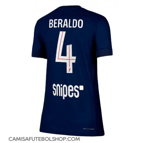 Camisa de time de futebol Paris Saint-Germain Lucas Beraldo #4 Replicas 1º Equipamento Feminina 2025-26 Manga Curta
